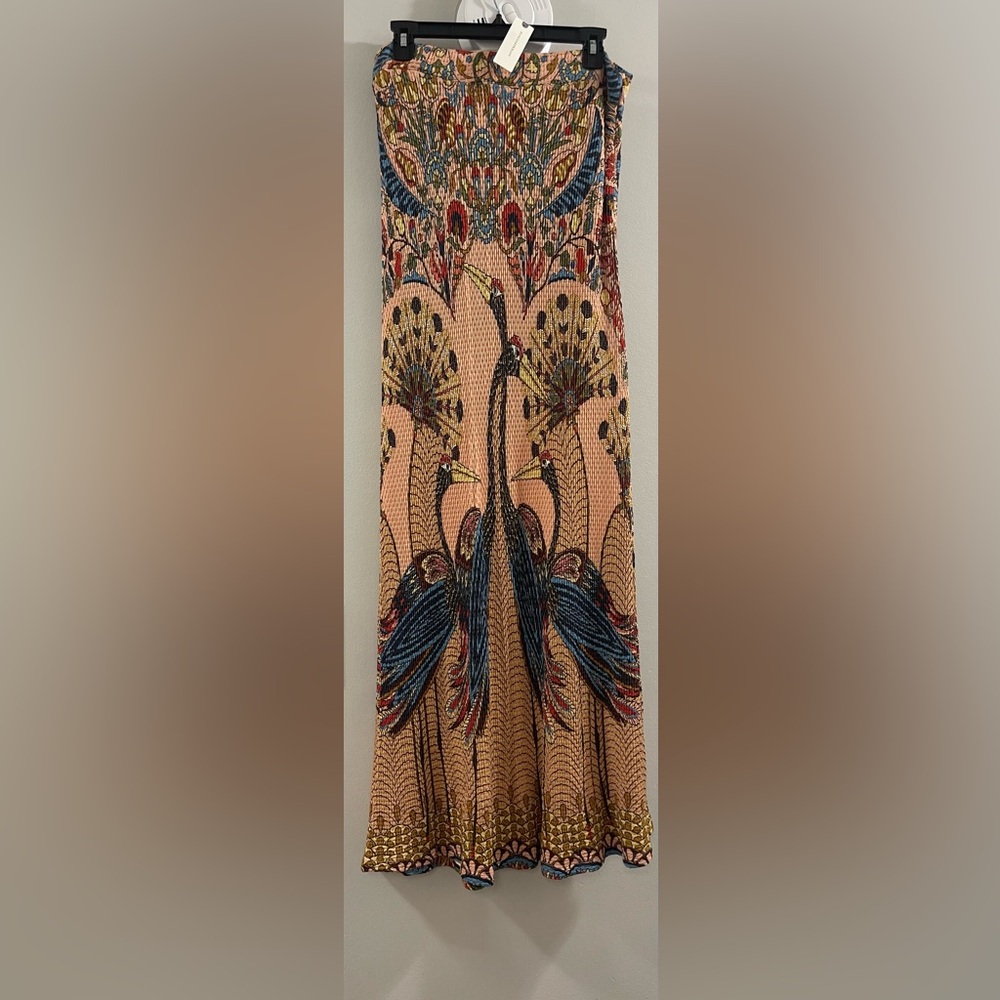 FARM RIO ANTHROPOLOGIE Peacock Maxi Skirt Elastic Waist Large